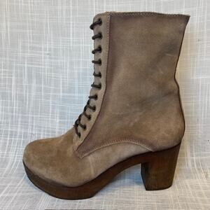 Eric Michael Brown Suede Lace Up Zip Platform Heel Boots Booties Womens 7.5